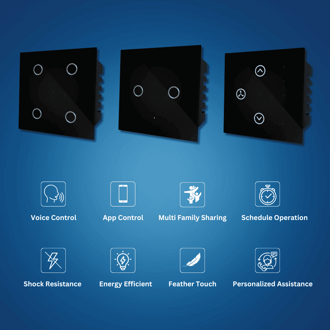 Wynbee Smart 12 Module Touch Switch Board | 4 Relay Touch Switch, Fan Regulator Touch Switch, 2 Relay Touch Switch, Socket