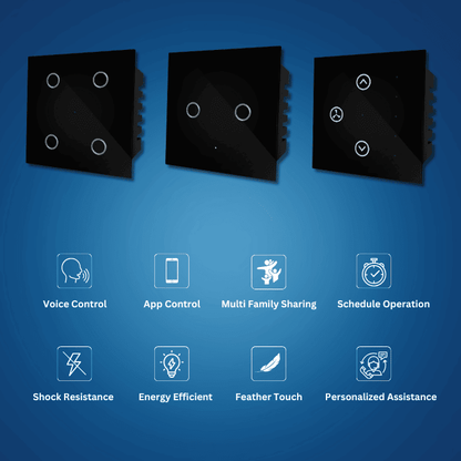 Wynbee Smart 8 Module Touch Switch Board | 4 Relay Touch Switch, 2 Relay Touch Switch, Fan Regulator Touch Switch, 6A Socket
