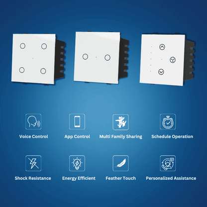 Wynbee Smart 8 Module Touch Switch Board | 4 Relay Touch Switch, 2 Relay Touch Switch, Fan Regulator Touch Switch, 6A Socket