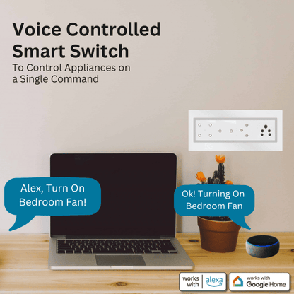 Wynbee Smart 8 Module Touch Switch Board | 4 Relay Touch Switch, 2 Relay Touch Switch, Fan Regulator Touch Switch, 6A Socket