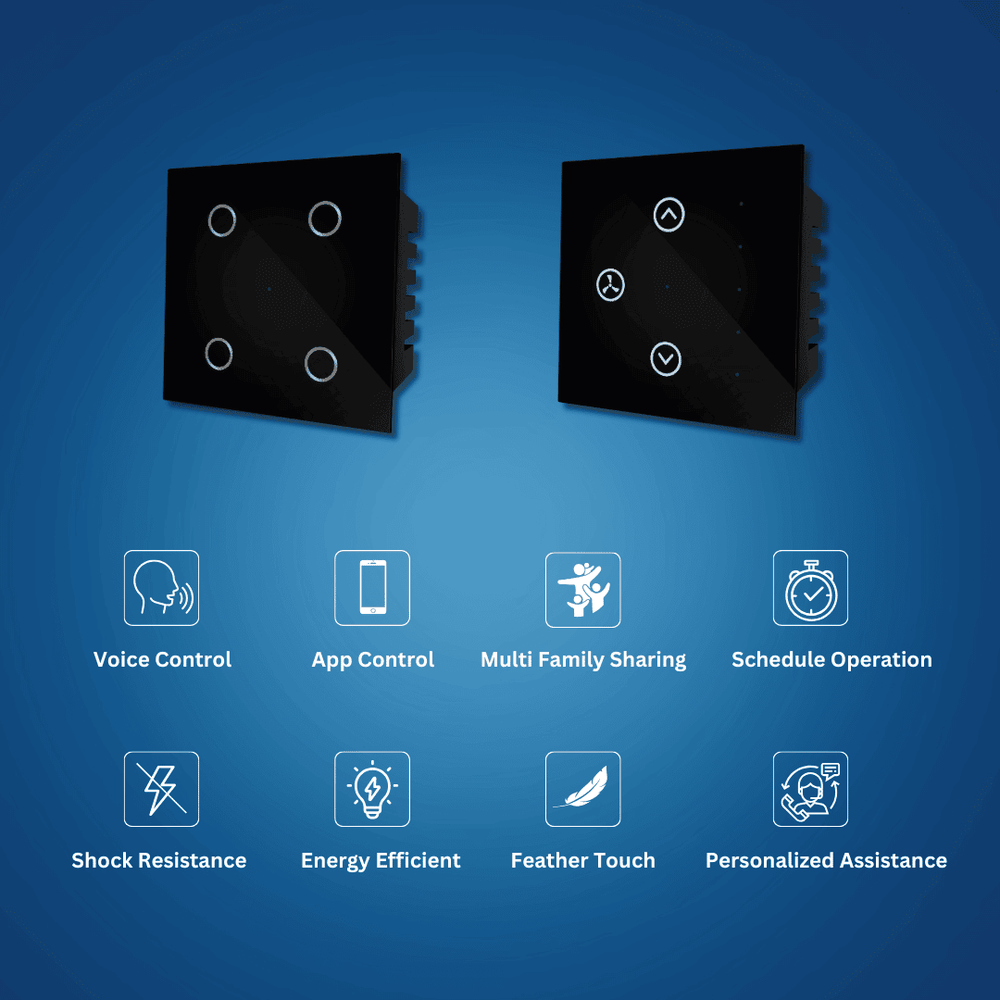 Wynbee Smart 12 Module Touch Switch Board | 4 Relay Touch Switch, Fan ...